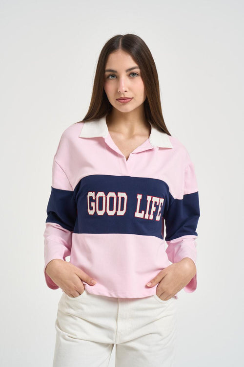 Polo donna scritta frontale rosa