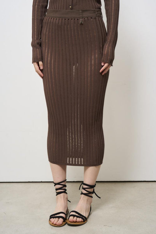 Gonna lunga slim in maglia marrone