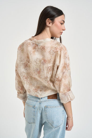 Camicia donna fantasia floreale beige - 3
