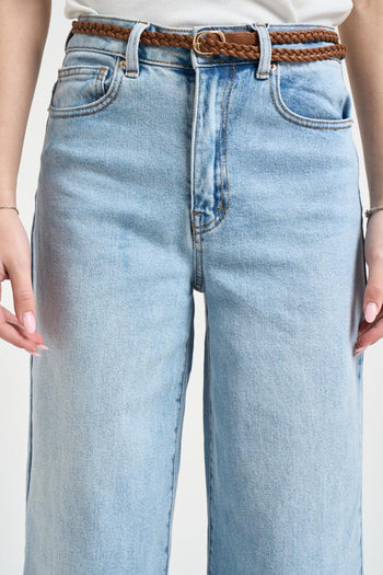 Jeans donna wide leg cropped in denim chiaro - 4