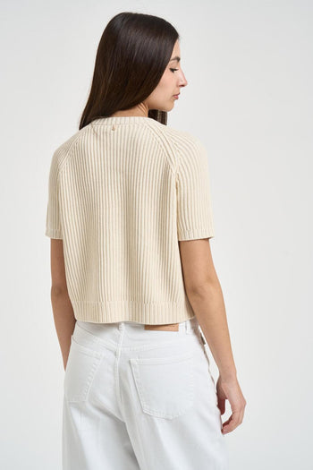 Top donna in maglia a costine giallo pastello - 3