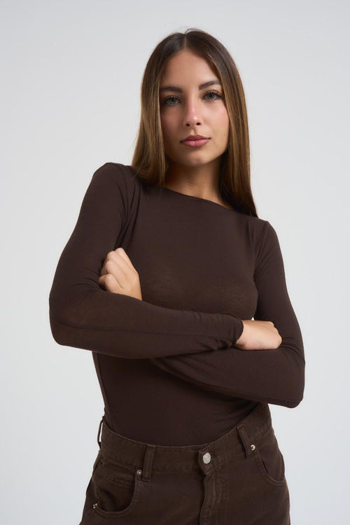 T-shirt donna girocollo marrone - 2