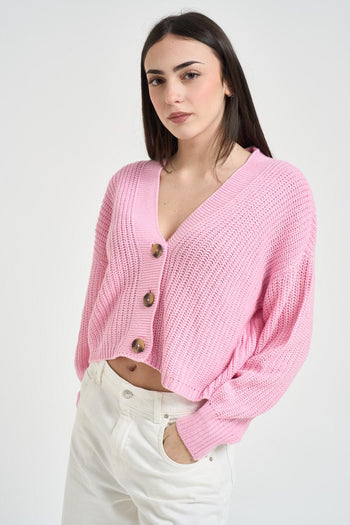Cardigan donna in maglia rosa - 3