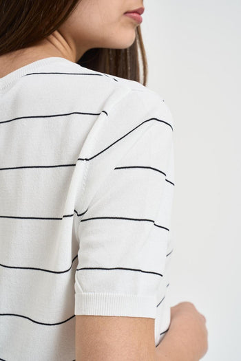 Cardigan donna a righe bianco - 5