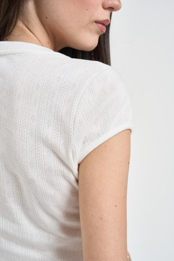 T-shirt donna panna traforata - 4