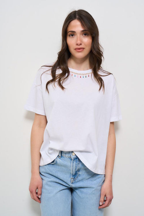 T-shirt donna bianca con perline