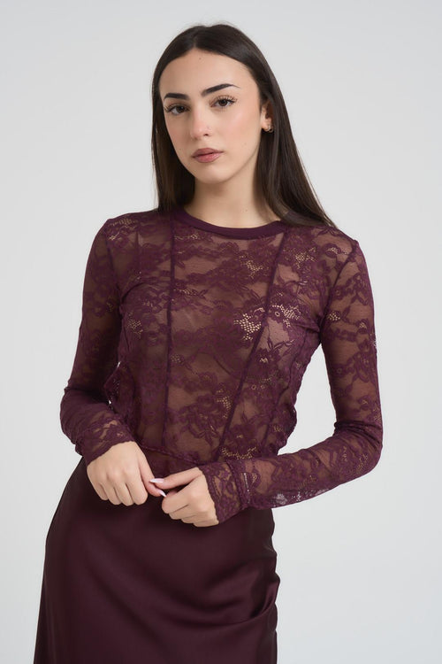 Maglia donna in pizzo bordeaux - 2