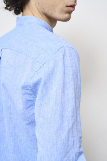 Light blue men's mandarin collar shirt - 8