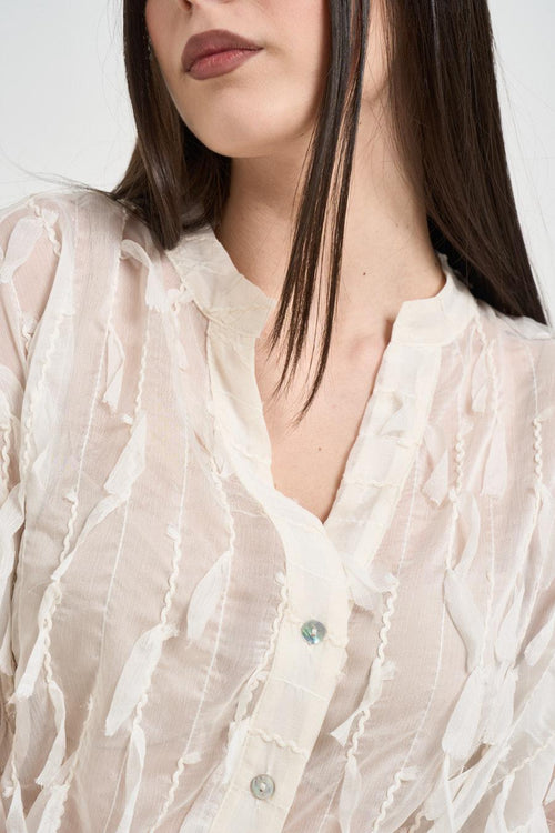 Blusa donna con piume panna - 2