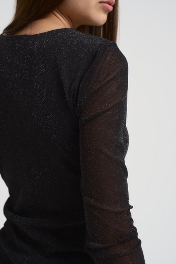 Top donna scollo a V nero con glitter - 5