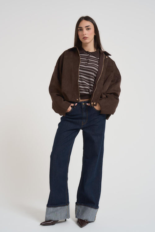 Giubbotto donna over in suede marrone