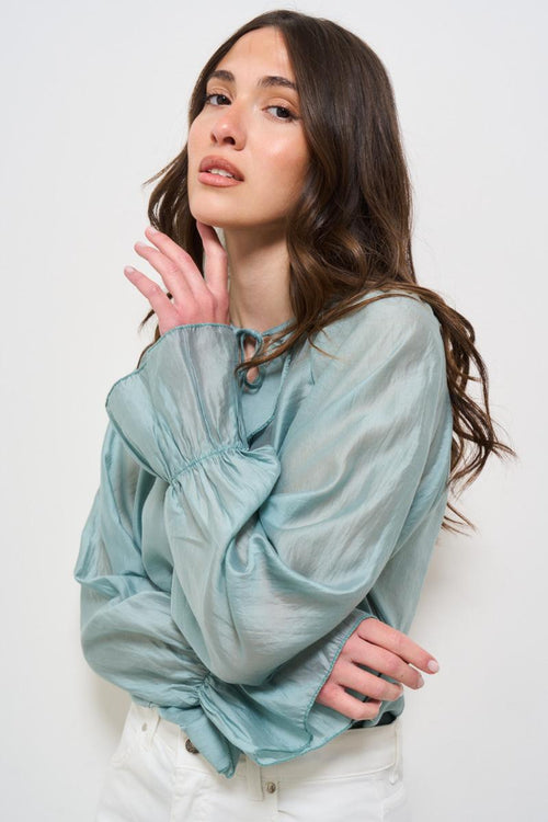 Blusa donna con rouches celeste - 2