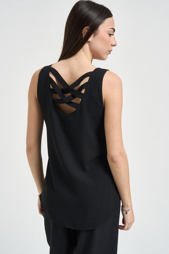 Top donna in tessuto fluido nero - 3