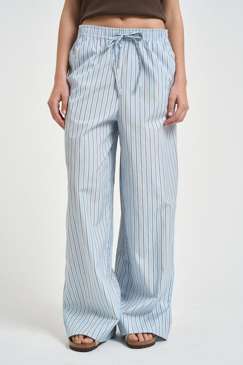 Pantalone donna a righe multicolor celeste - 2