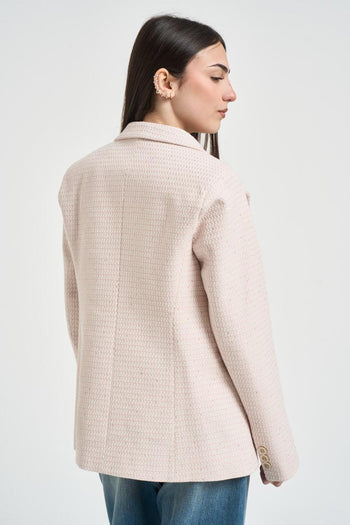 Blazer donna bouclé rosa cipria - 3