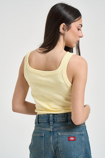 Top donna in cotone giallo pastello - 3