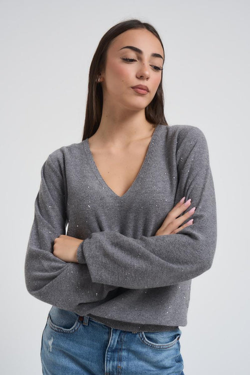 Maglia donna scollo a V grigia - 2