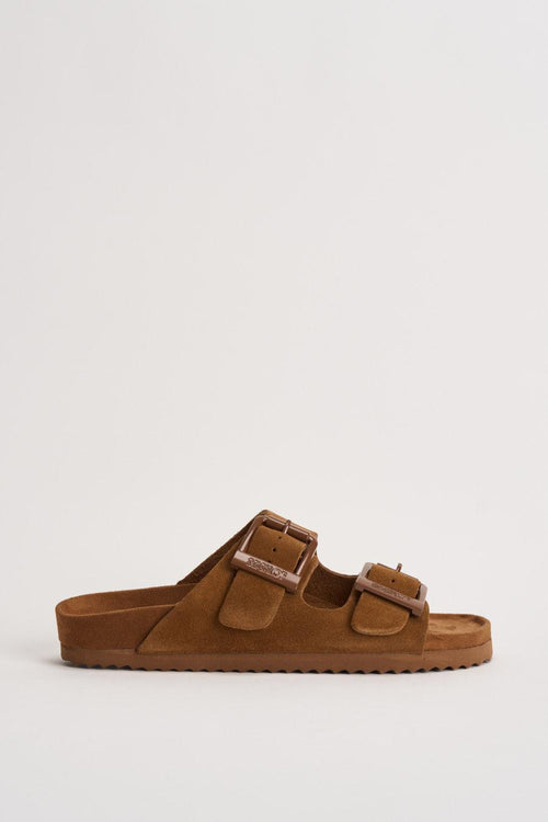 Sandalo donna in suede cammello