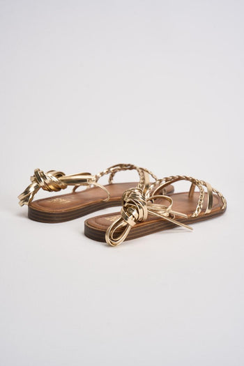 Sandalo donna flat intrecciato oro - 6