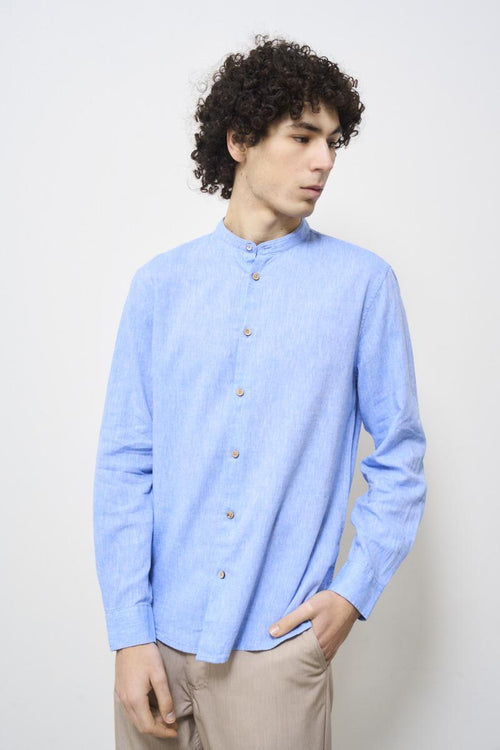 Light blue men's mandarin collar shirt - 2