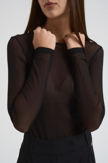 Body donna manica lunga semitrasparente nero - 3