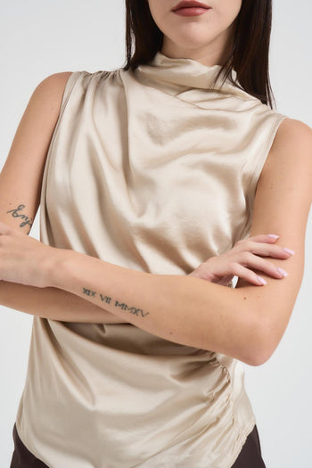 Top smanicato collo alto donna panna - 3