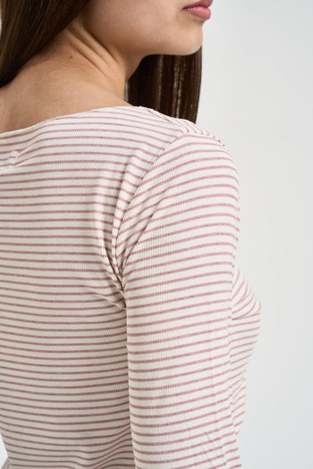 Maglia donna a righe bianca e rosa - 4