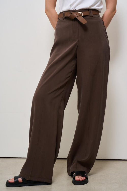 Pantalone donna a palazzo marrone - 1