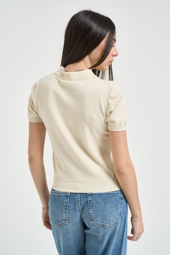 Polo donna in maglia panna - 3