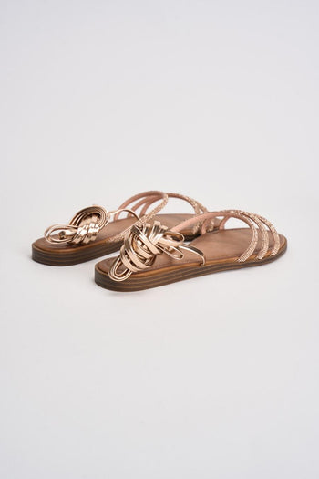 Sandalo donna alla schiava con strass oro rosa - 6
