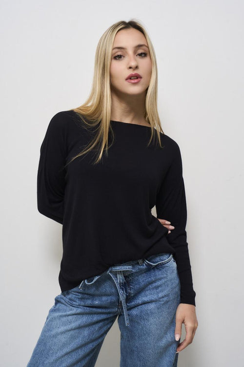 Women's black crew neck sweater
