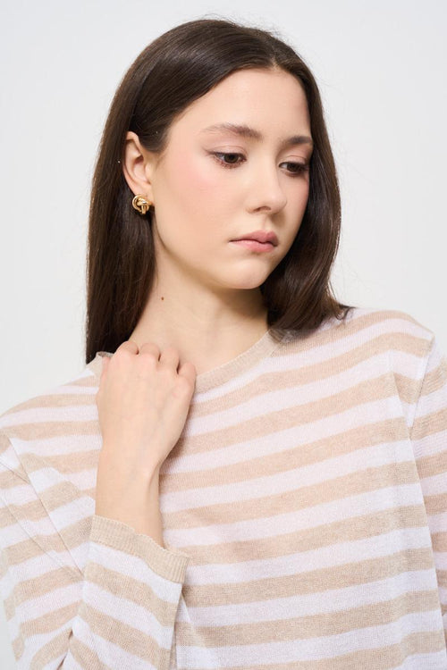Maglia donna girocollo a righe rosa - 2