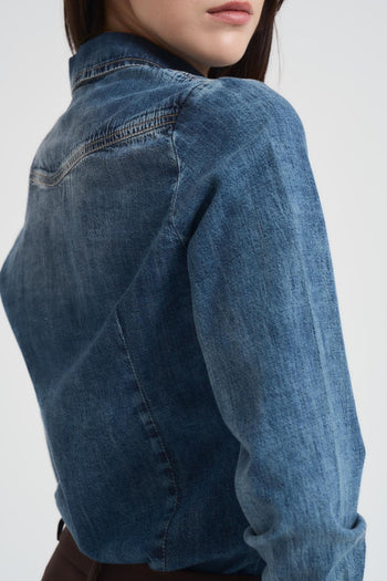 Camicia donna blu denim - 5