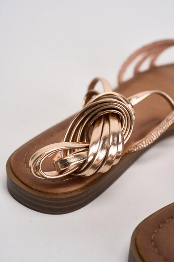 Sandalo donna alla schiava con strass oro rosa - 7