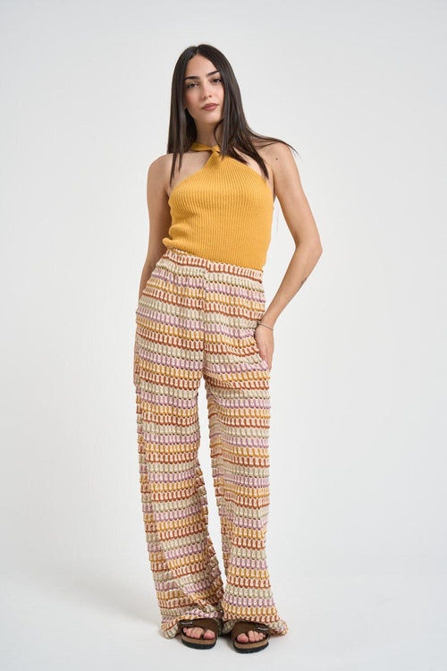 Top donna in maglia a costine senape