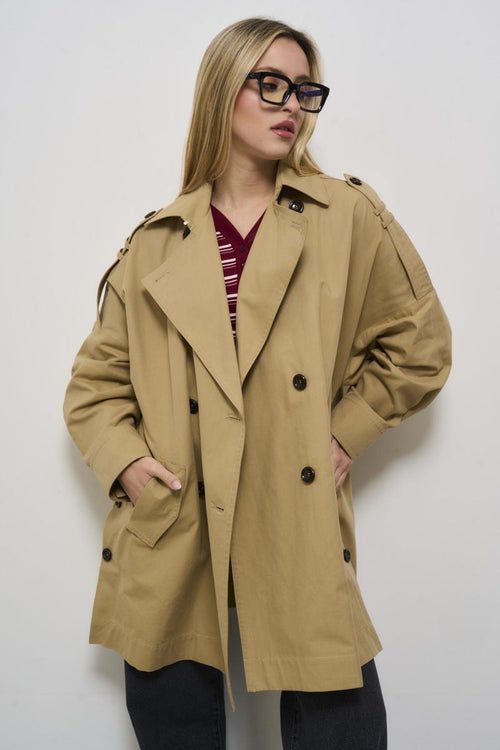 Women's beige gabardine trench coat - 2