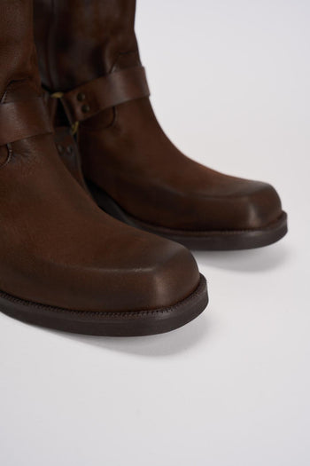 Stivale biker marrone in pelle invecchiata - 4