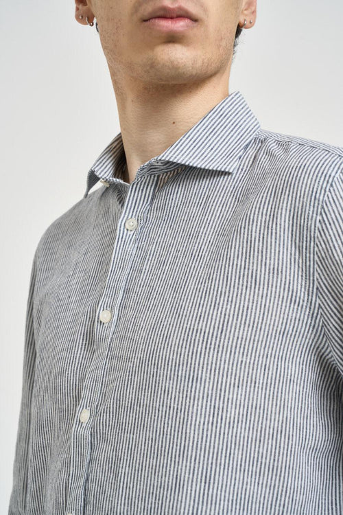 Camicia uomo gessata bianca e blu - 2