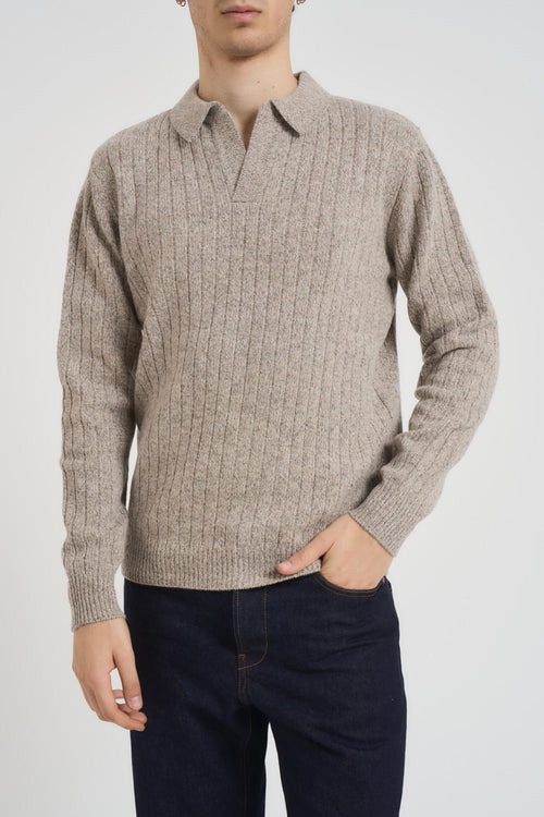 Polo uomo in maglia a righe tortora