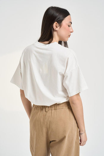 T-shirt donna girocollo bianca con stampa - 3