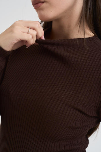 Maglia donna girocollo a costine moro - 3