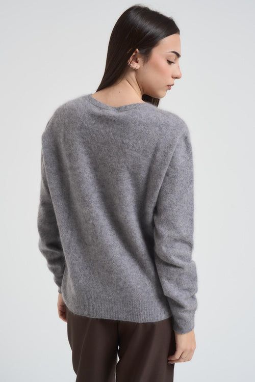 Maglia donna scollo a V grigio chiaro - 2