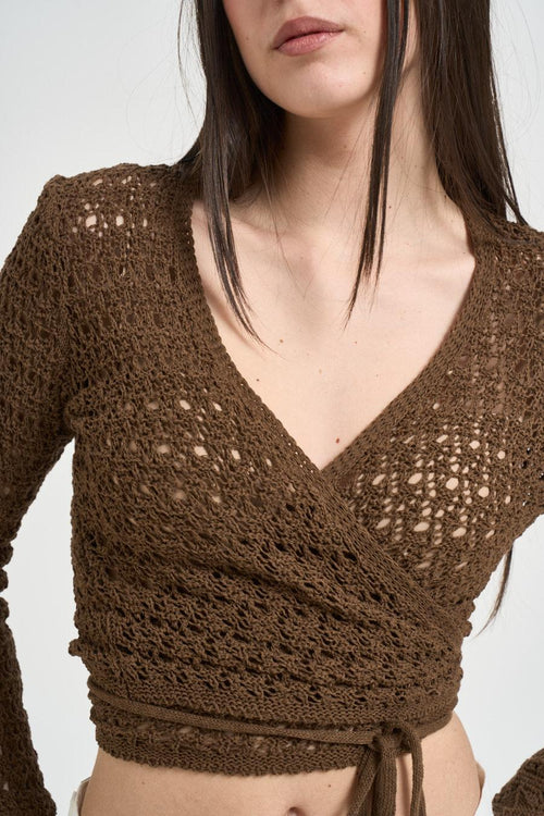 Cardigan donna incrociato tabacco - 2