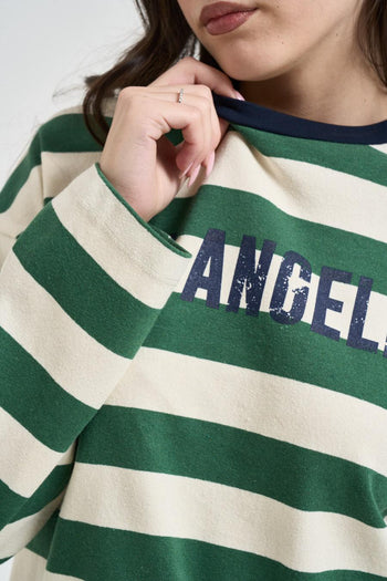 Maglia donna a righe verde e panna - 3