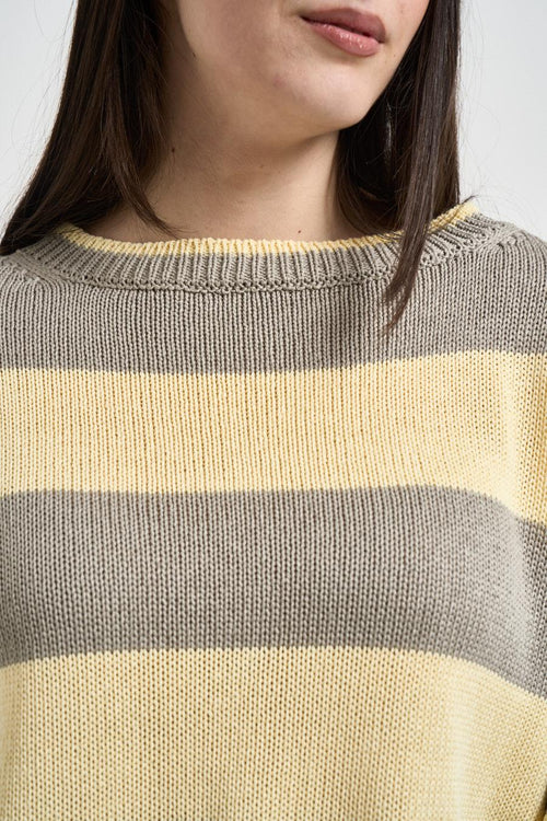 Maglia donna a righe beige e giallo pastello - 2