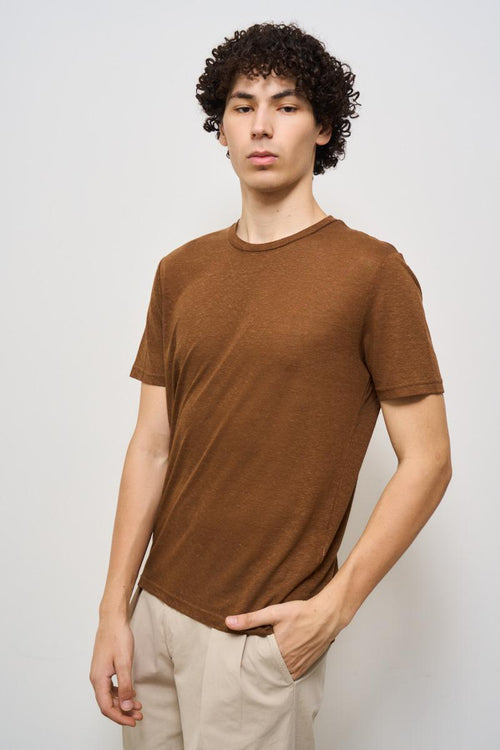 T-shirt uomo in maglia marrone - 1