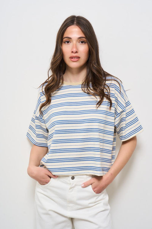 T-shirt donna a righe celeste