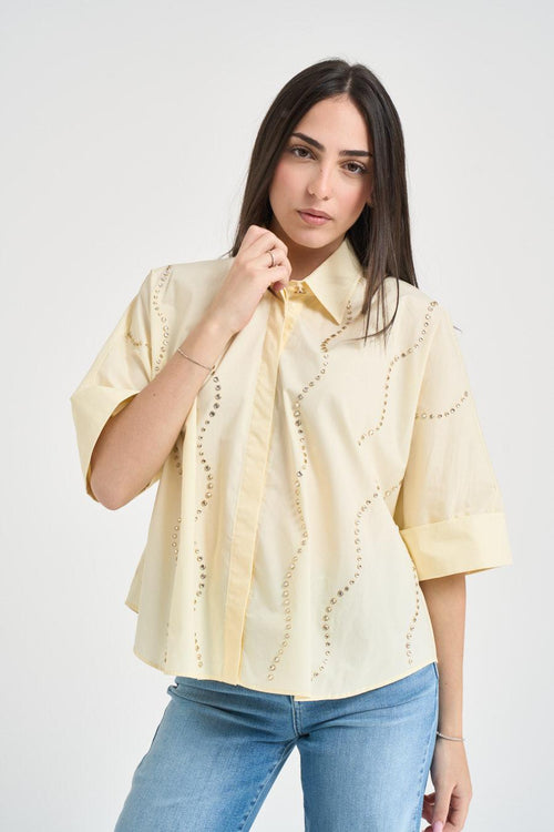 Camicia donna con strass giallo pastello