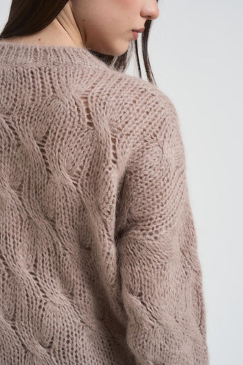 Maglia donna a trecce tortora - 4