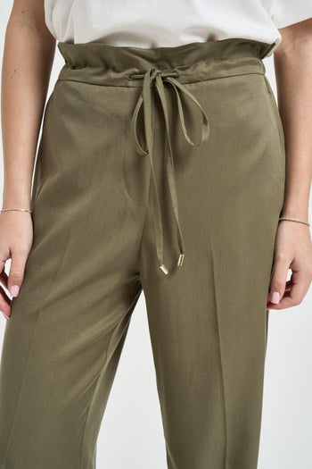 Pantalone donna palazzo verde oliva - 3